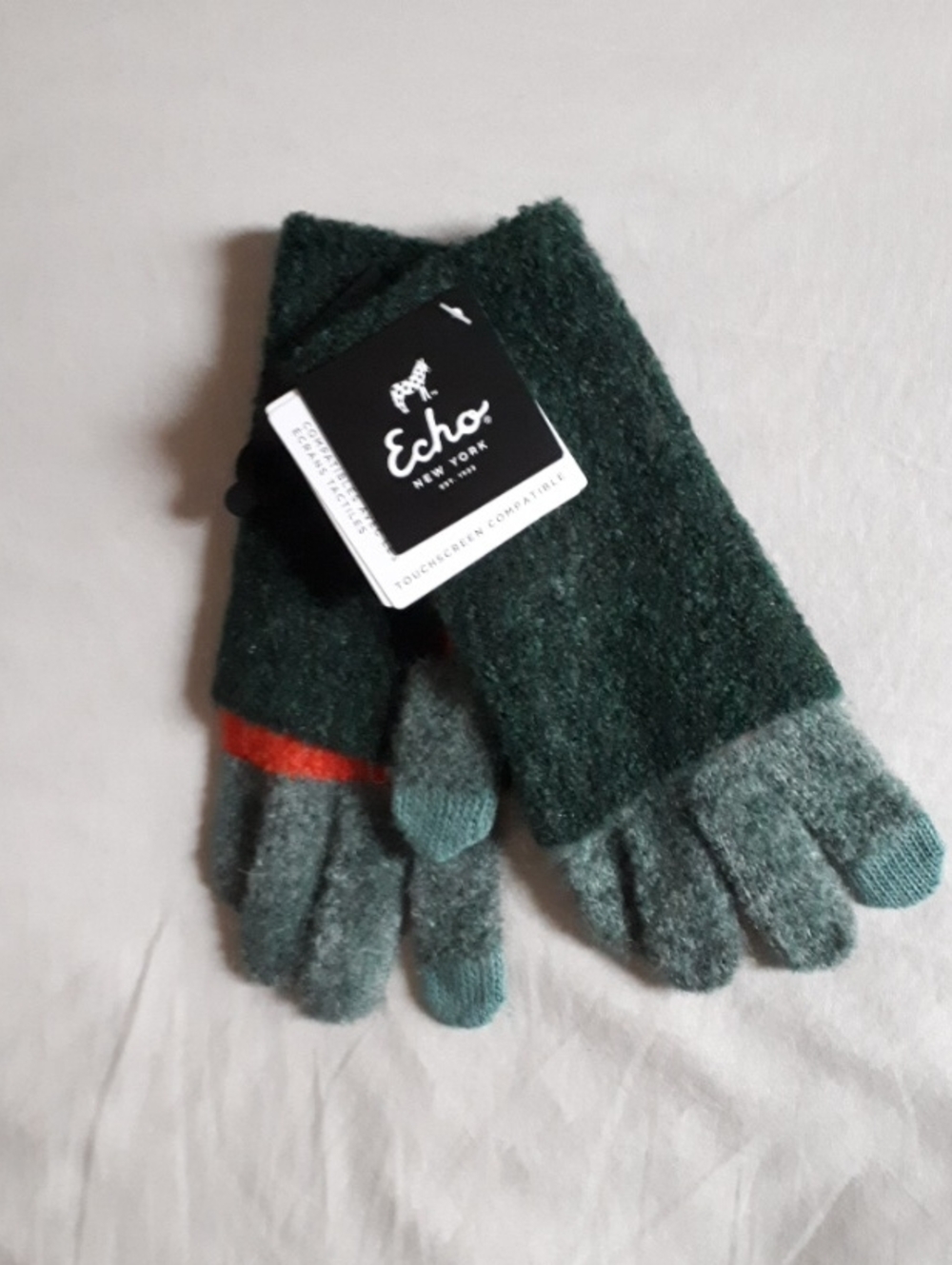 Echo Green Wool/Alpaca Blend Textured Knit Convertible Gloves